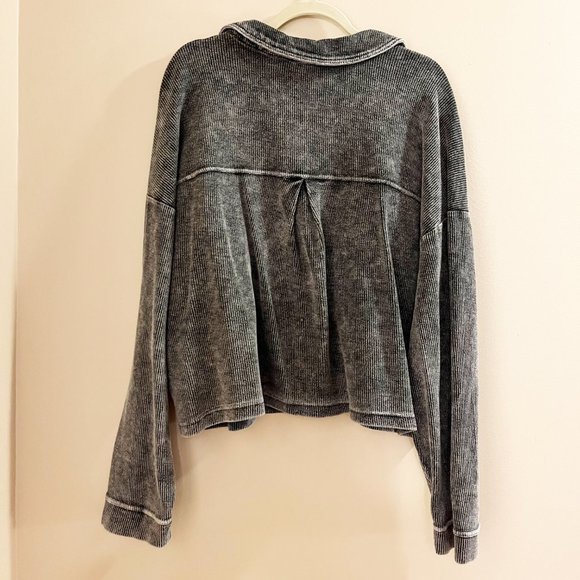 Pilcro Cropped Ribbed Vintage Wash Button Down - Picture 2 of 6